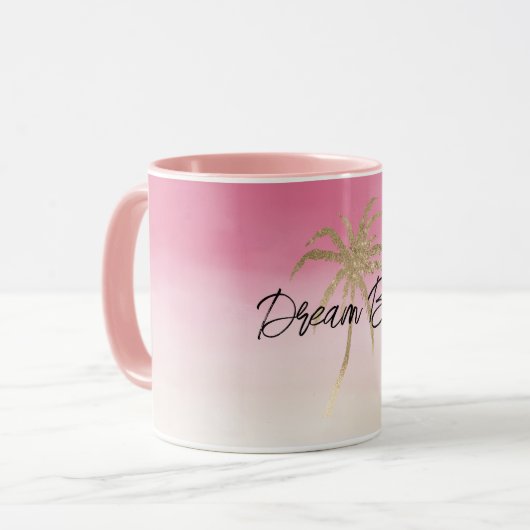 Peach Pink Gold Tropical Palm Tree Tasse (Vorderseite Links)