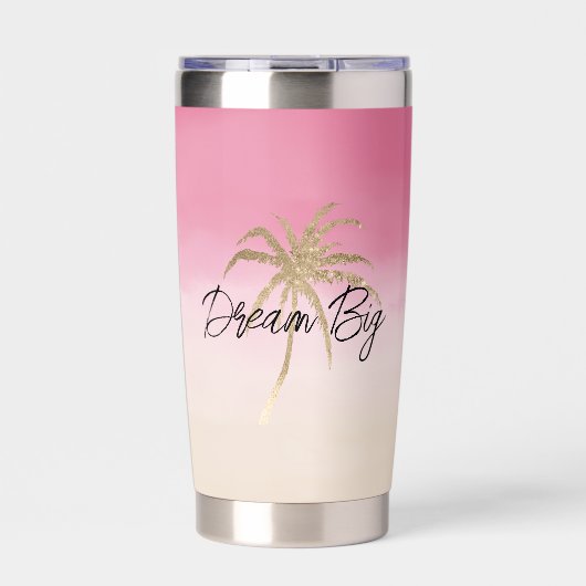 Peach Pink Gold Tropical Palm Tree Thermobecher (Vorderseite)