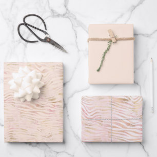 Peach Pink Gold Zebra Print Geschenkpapier Set