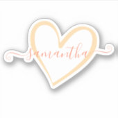 Peach Pink Kalligraphie Kalligraphischer Name Herz Aufkleber (Vorderseite)