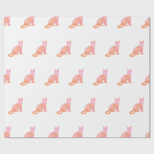 Peach Pink Kitty Pattern Geschenkpapier (Flach)