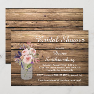 Peach Pink Lavender Wildblumen Barnwood Bridal Einladung