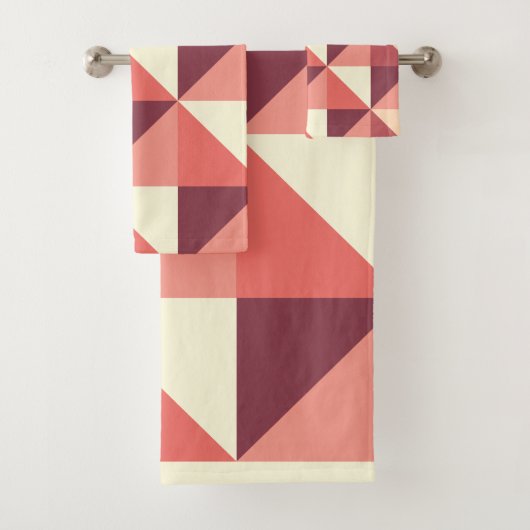 Peach Pink Lila Triangle Geometrie Badhandtuch Set (Insitu)