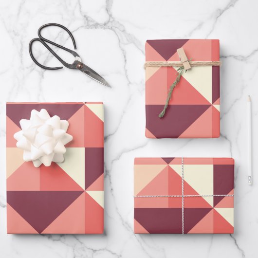 Peach Pink Lila Triangle Geometrie Geschenkpapier Set (Vorderseite)