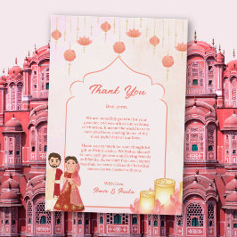 Peach Pink Lotus Lanterns Indian Couple Wedding Dankeskarte