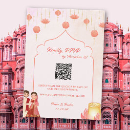 Peach Pink Lotus Lanterns Theme Wedding RSVP Einladung