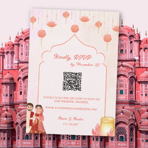 Peach Pink Lotus Lanterns Theme Wedding RSVP Einladung