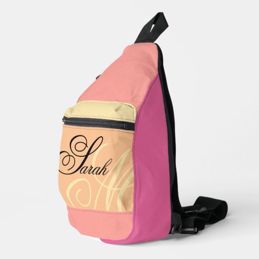 Peach Pink Name Monogram Cut Sling Bag (Rechte Ecke)