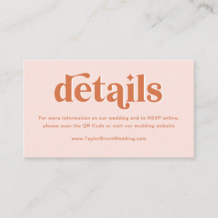 Peach Pink Orange Boho Disco Hochzeitsdetails Begleitkarte