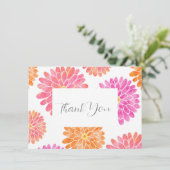 Peach Pink Orange Wasserfarbe Zinnia Muster Dankeskarte (Stehend Vorderseite)