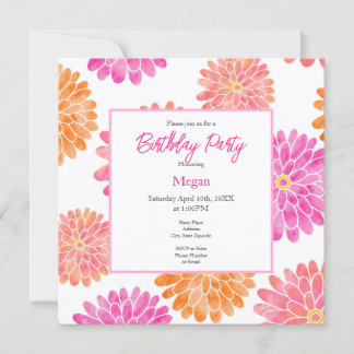 Peach Pink Orange Wasserfarbe Zinnia Muster Einladung