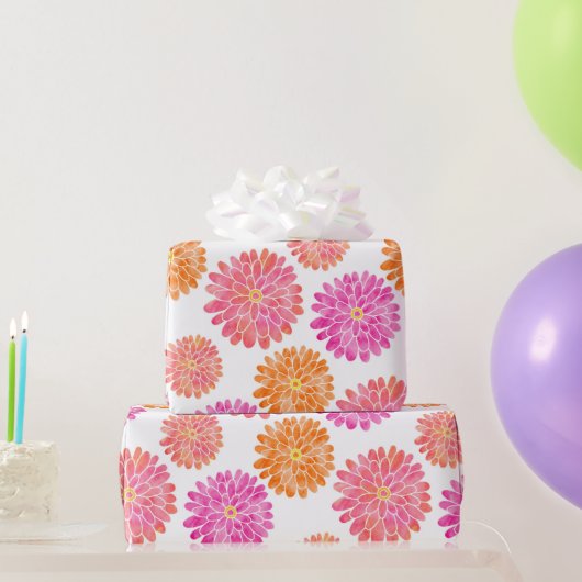 Peach Pink Orange Wasserfarbe Zinnia Muster Geschenkpapier (Partygeschenke)