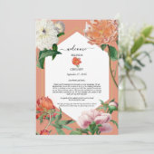 Peach Pink Peonies Blume Hochzeitreise Programm (Stehend Vorderseite)