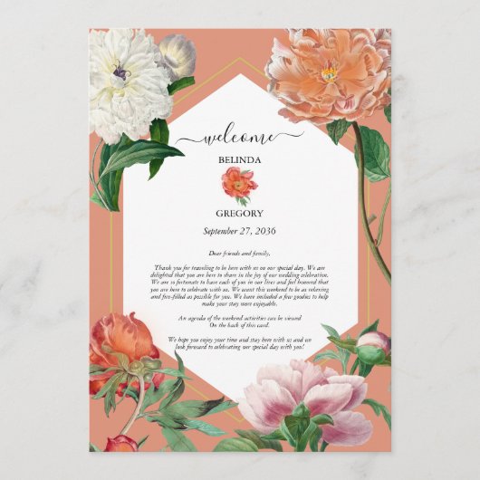 Peach Pink Peonies Blume Hochzeitreise Programm (Vorderseite)