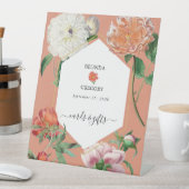 Peach Pink Peonies Blume Hochzeitskarten Geschenke Sockelschild (In Situ)