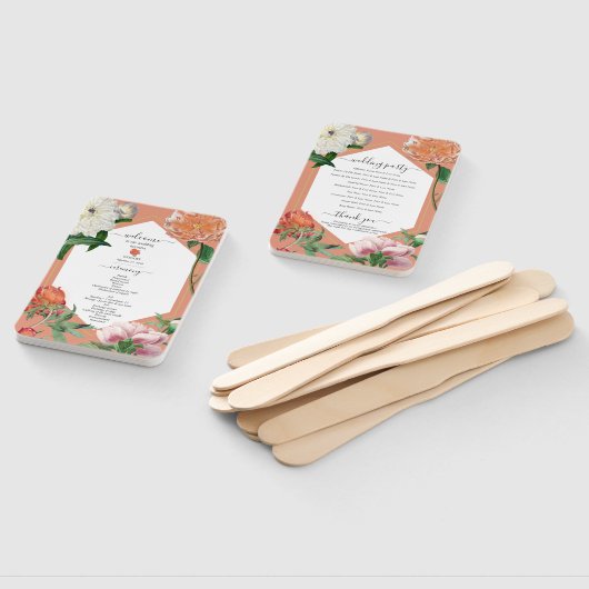 Peach Pink Peonies Blume Hochzeitsprogramm Fächer (Non-assembled)