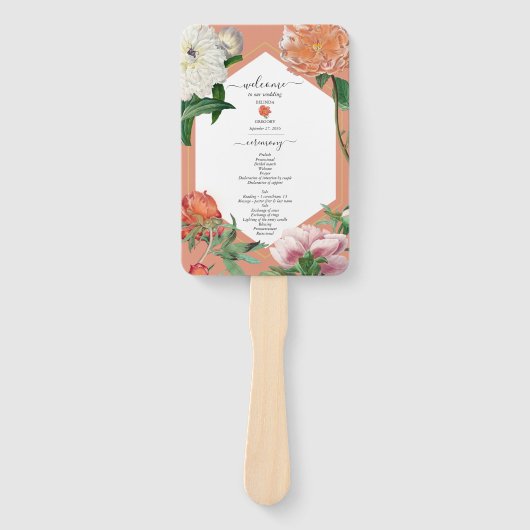 Peach Pink Peonies Blume Hochzeitsprogramm Fächer (Vorderseite)