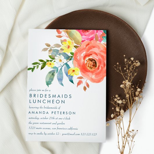 Peach Pink Peonies Bridesmaids Luncheon Hochzeit Einladung