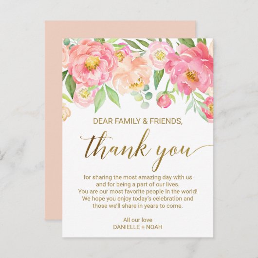 Peach & Pink Peony Blume Empfang Danke Karte (Vorne/Hinten)