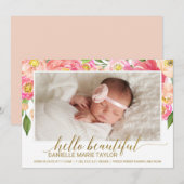 Peach & Pink Peony Blume Foto Geburtsankündigung Ankündigung (Vorne/Hinten)