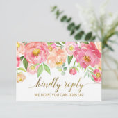 Peach & Pink Peony Blume Song Request RSVP Card (Stehend Vorderseite)