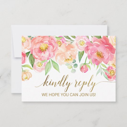 Peach & Pink Peony Blume Song Request RSVP Card Karte (Vorderseite)