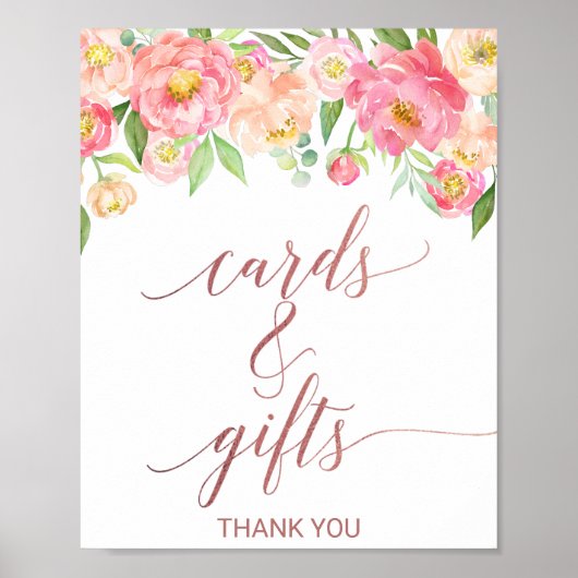 Peach & Pink Peony Rose Gold Cards und Geschenke U Poster (Vorne)