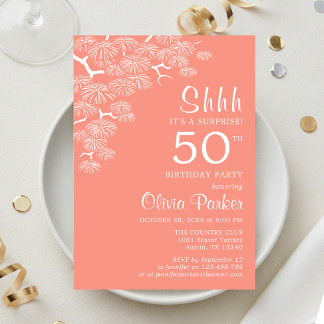 Peach Pink Pine Branch Überraschung 50. Geburtstag Einladung