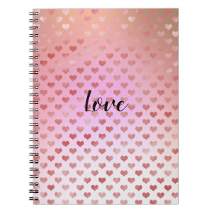Peach Pink Red Hearts Ombre Notizblock
