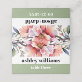 Peach-pink rhododendron flowers typography wedding platzkarte (Außenseite Aufgefaltet)