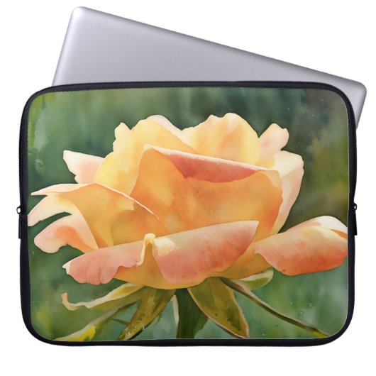 Peach Pink Rose Art Flower Laptop Sleeve Cover (Vorderseite)