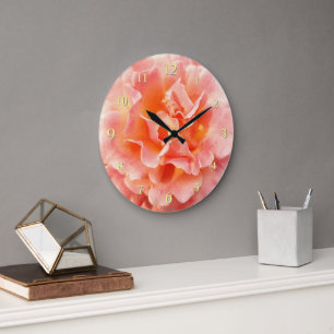 Peach Pink Rose Blume Nah-Up Foto Große Wanduhr