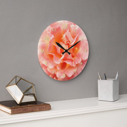 Peach Pink Rose Blume Nah-Up Foto Große Wanduhr (Büro)