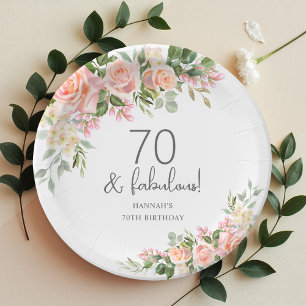 Peach Pink Rose Floral 70. Geburtstag Pappteller
