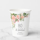 Peach Pink Rose Floral 80. Geburtstag Pappbecher (Rückseite)