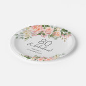 Peach Pink Rose Floral 80. Geburtstag Pappteller (Schrägansicht)