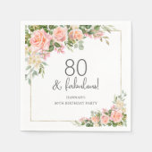 Peach Pink Rose Floral 80. Geburtstag Serviette (Vorderseite)