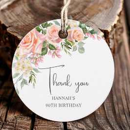 Peach Pink Rose Floral 90. Geburtstag Geschenkanhänger