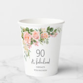 Peach Pink Rose Floral 90. Geburtstag Pappbecher (Vorderseite)
