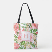 Peach Pink Rose Floral Aquarell Hübsch Monogramm Tasche (Rückseite)