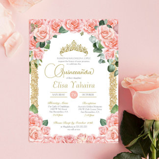 Peach Pink Rose Floral Einladung