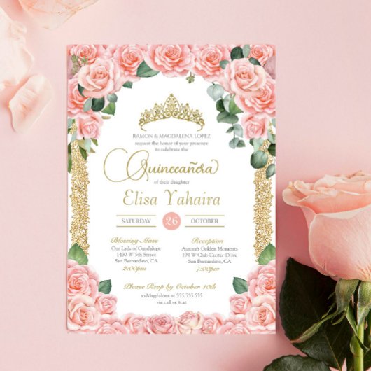 Peach Pink Rose Floral Einladung
