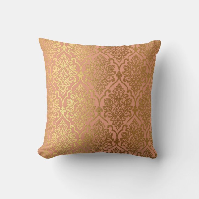 Peach Pink Rose Gold Damask Royal Luxury Deco Kissen (Vorderseite)