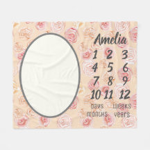 Peach & Pink Rose Wasserfarbe Milestone Baby Blank