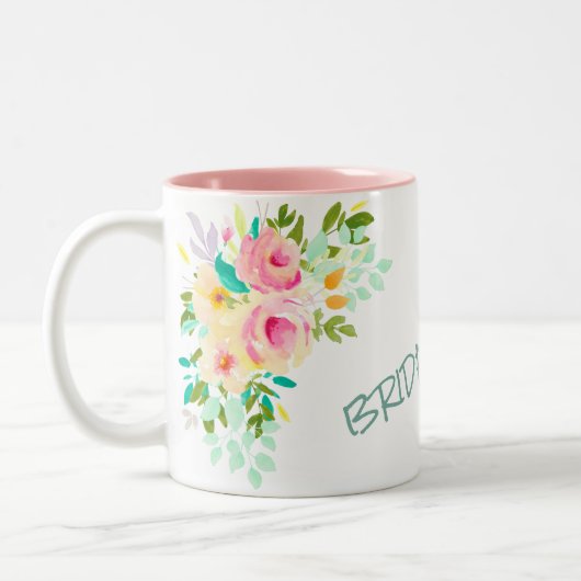 Peach Pink Roses Bridesmaid Hochzeit Zweifarbige Tasse (Links)