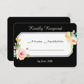 Peach Pink Roses on Black Wedding RSVP