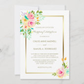 Peach Pink Roses on White Wedding Einladung (Vorderseite)