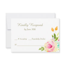 Peach Pink Roses on White Wedding RSVP