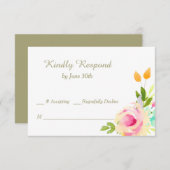 Peach Pink Roses on White Wedding RSVP (Vorne/Hinten)