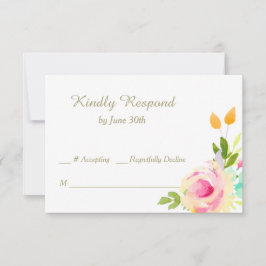 Peach Pink Roses on White Wedding RSVP Karte